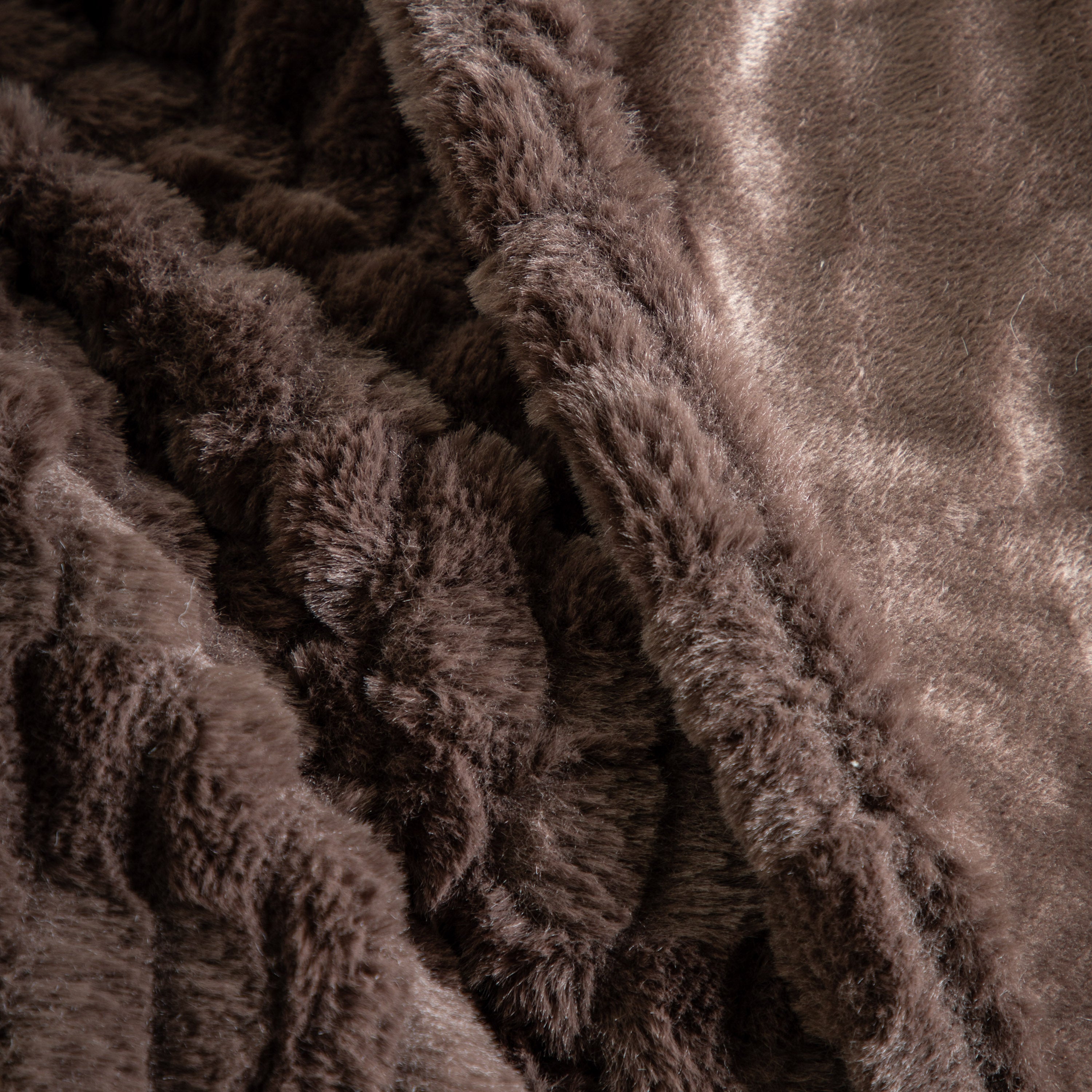 Textured Rabbit Faux Fur Brown Throw